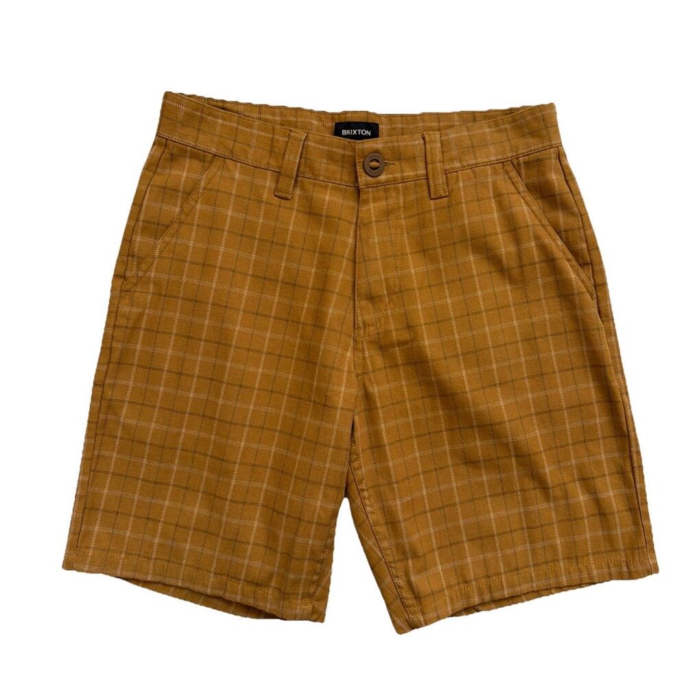 Brixton Chino Shorts Men 30 Choice Regular Fit Brown Plaid Cotton Blend Casual